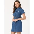 thumbnail image 3 of Vestido camisero de mezclilla Allegra K con botones y manga corta Azul M, 3 of 5