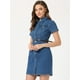 thumbnail image 3 of Vestido de camisa de mezclilla para mujer, cuello de manga corta, cinturón, botones, vestidos de mezclilla M Azul S, 3 of 5