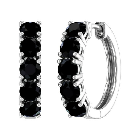 3 Carat (ctw) 10K White Gold Round Black Diamond Ladies Huggies Hoop Earrings