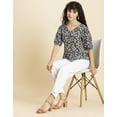 thumbnail image 5 of MoomayaWomens PrintedV-Neck Viscose Top,Puff Sleeves, Lightweight, Chic Summer Blouse Top, 5 of 8