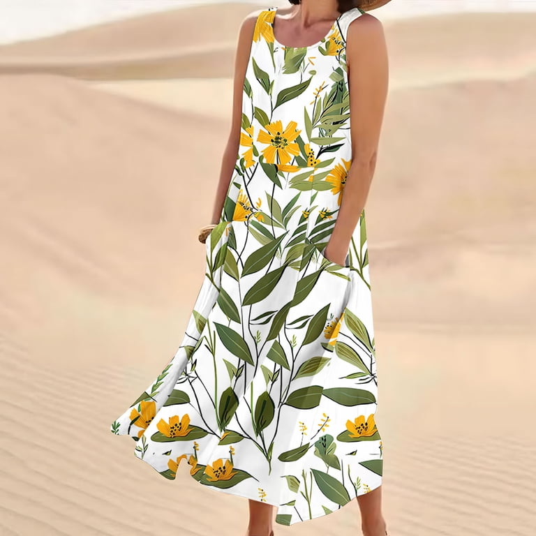 Enjoytime Women's 2025 Summer Beach Dress Boho Floral Flowy Long Maxi Sun  Dress with Pockets Loose Tank Dresses for Women Birthday Dresses for Women  2025 - Walmart.com