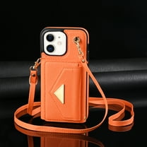 Allytech Wallet Case Cover for Apple iPhone 11 6.1", Premium PU Leather Multiple Cards Slots Large Space Wallet Case with Crossbody Shoulder Strap for Girls Women - Orange