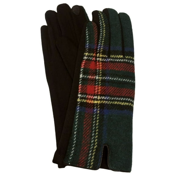 Womens Green Red & Yellow Plaid Stretch Fit Texting & Tech Touchscreen Gloves