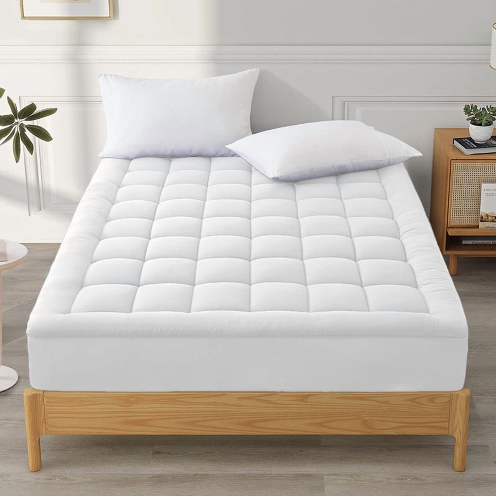 King Mattress Topper, Extra Thick King Size Mattress Pad King Mattress Protector for Back Pain，Cooling White Mattress Topper King with Deep Pocket Mattress Cover King Size Bed Topper