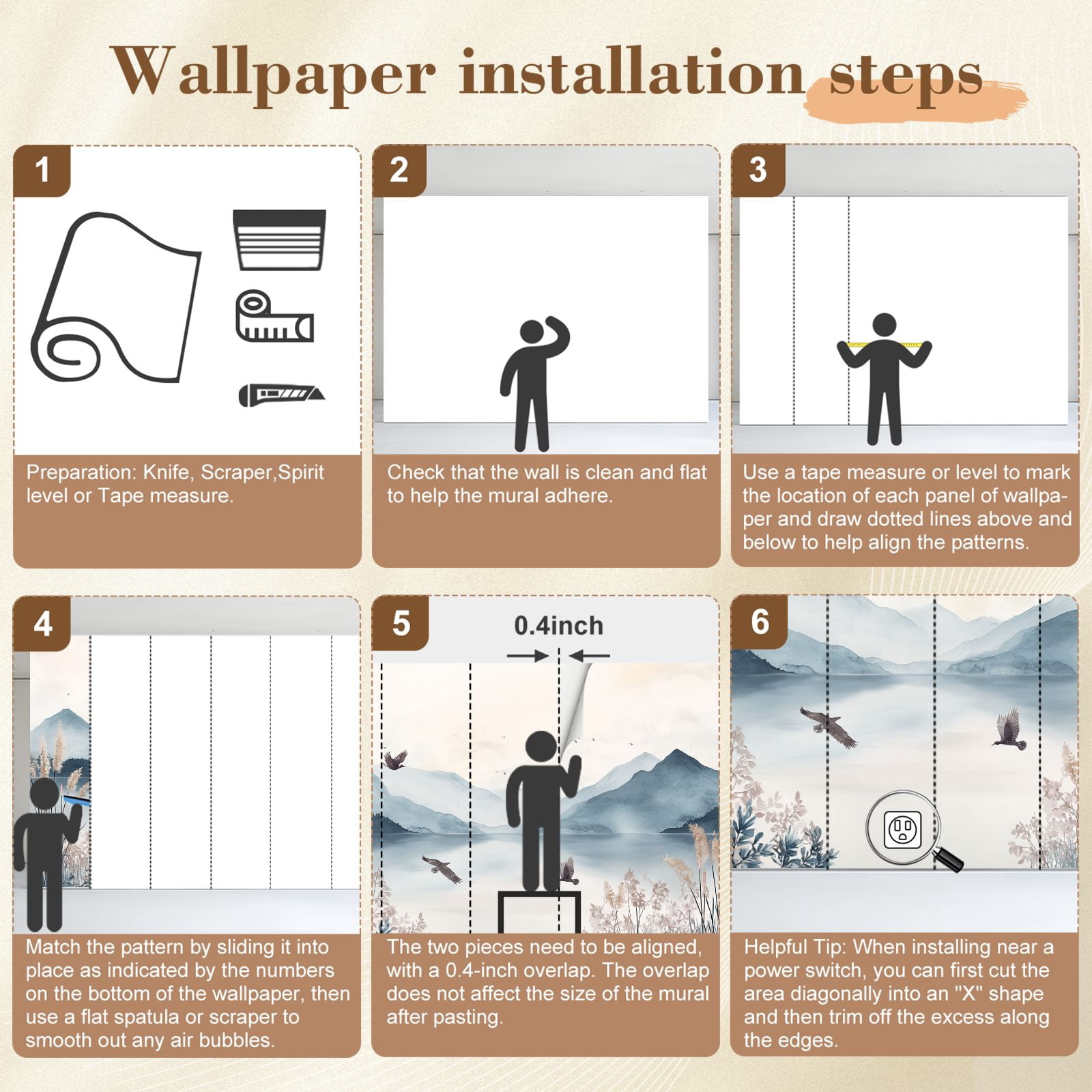 Wallpaper Mountain Peak Lake Wall Mural Tall Reeds Mountains Peel and Stick Wall Murals 100"H x 144"W Removable PVC Wall Paper Self-Adhesive Wall Paintings Art Decor for Bedroom Living Room
