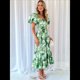 thumbnail image 4 of Vestido Midi Informal de Verano para Mujer, de Corta, Abullonado, con Cuello Cuadrado y Volantes Escalonados y Verde L, 4 of 7
