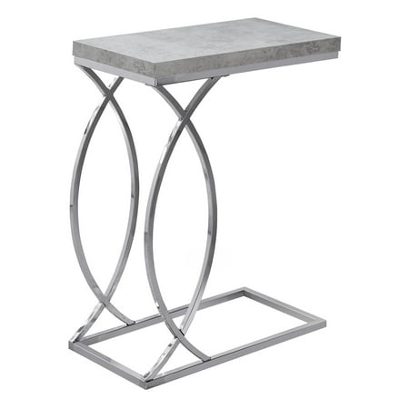 HomeStock Accent Table, C-Shaped, End, Side, Snack, Living Room, Bedroom, Metal, Laminate, Grey, Chrome, Contemporary, Modern