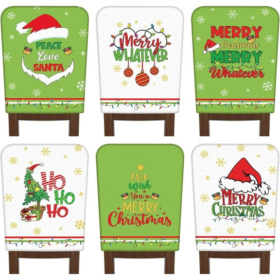 6 Pcs Lime Green Christmas Chair Covers Christmas Chair Back Covers Xmas Chair Protector Slipcovers Washable Winter Dining Room Seat Covers for Home Hotel Kitchen Decorations