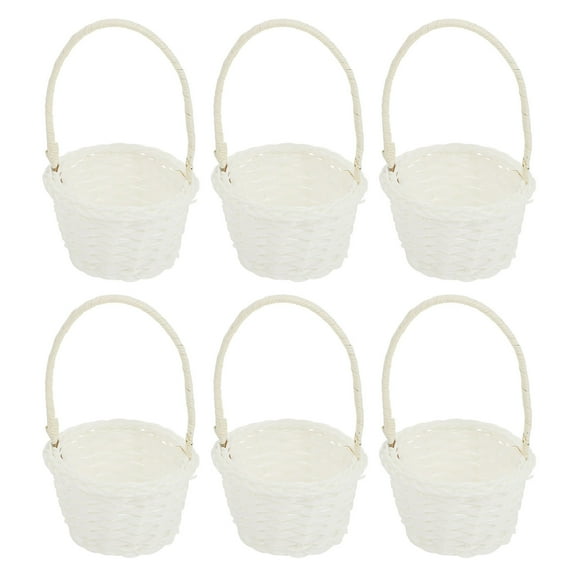 UPOUART 6pcs Round Baskets Woven Rattan White Rustic Style Household Item Housewives