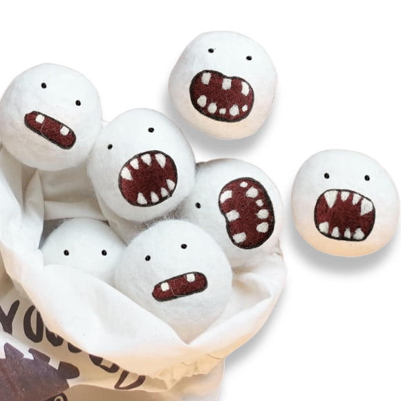Woolbuddy Monster Dryer Balls (Lot de 6) â?? Mignons Personnages en Laine Faits à la Main, Adoucisseur de Tissu Naturel, Cadeau Écoresponsable pour les Familles & N