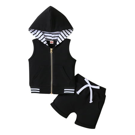 

GWAABD Boy Toddler Clothes Baby Girls Floral Autumn Sunflower Print Sleeveless Hooded Hoodie Shorts Outfits Sweatshirts Clothes