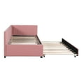thumbnail image 5 of Elegant Design Upholstered Twin Size Daybed with Trundle, Linen Fabric Day Bed for Office/Living Room/Bedroom, Sturdy Slats Support Wooden Sofa Bed for Teens Adults, 5 of 9