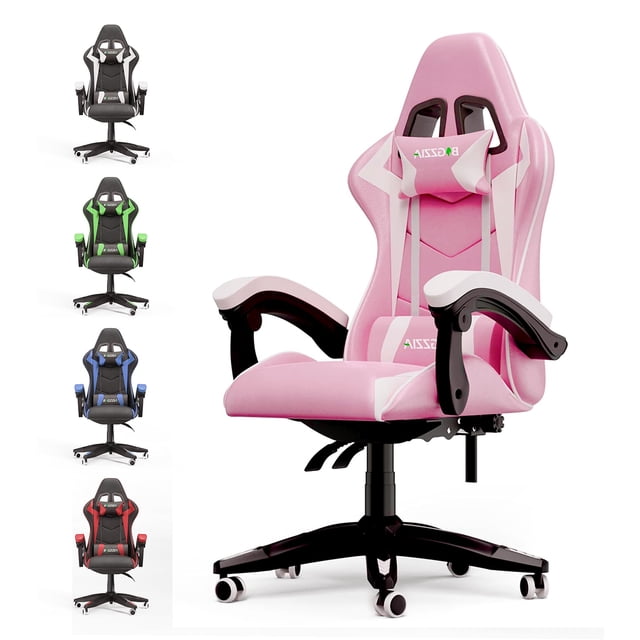 Bigzzia High-Back Gaming Chair PC Office Chair Computer Racing Chair PU Desk Task Chair Ergonomic Executive Swivel Rolling Chair with Lumbar Support for Back Pain Women, Men (Pink)