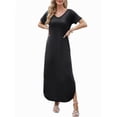thumbnail image 3 of Women's Dresses V Neck Casual Short Sleeve Loose Pocket Slits Long Dress, 3 of 6