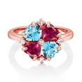 thumbnail image 2 of Gem Stone King 18K Rose Gold Plated Silver Swiss Blue Topaz and Red Created Ruby Ring for Women (2.38 Cttw, Heart Shape 5MM, Gemstone November Birthstone, Size 7), 2 of 3