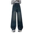 thumbnail image 2 of Pounoo Girls Baggy Wide Leg Jeans Y2K Hip Hop Elastic High Waist Jeans Teen Girls Vintage Fashion Denim Pants 5-15 Year, 2 of 9