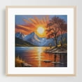thumbnail image 2 of Fiery Sunset Over Serene Lake - Painting Sunset Landscape Mountain Lake Nature Autumn Scenic Unframed Wall Art Print 30 x 30 inches, 2 of 9