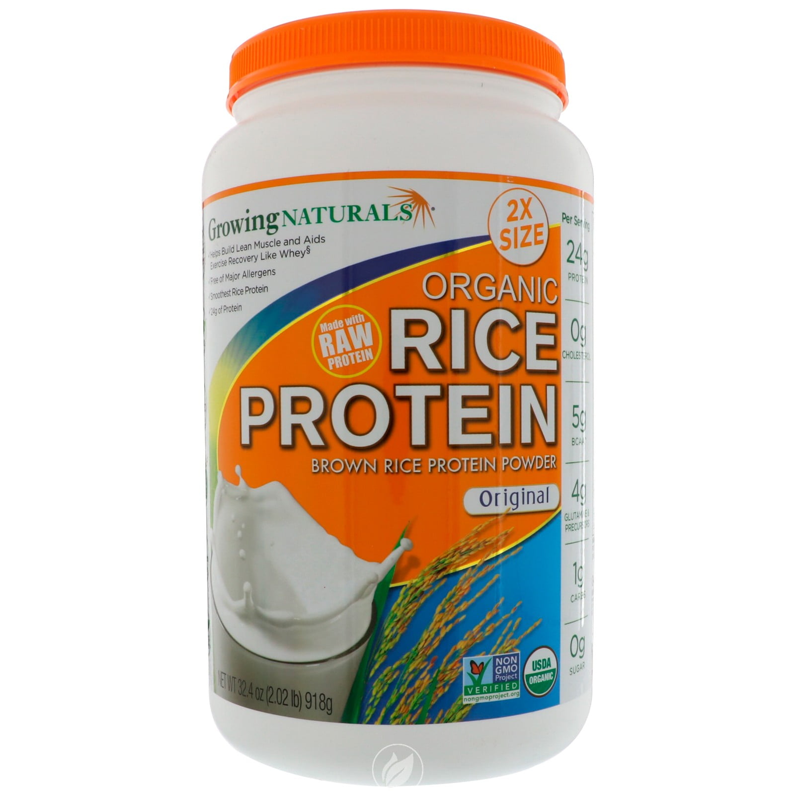 Growing Naturals Rice Protein Powder Original Organic 2 Lb, Pack of 2