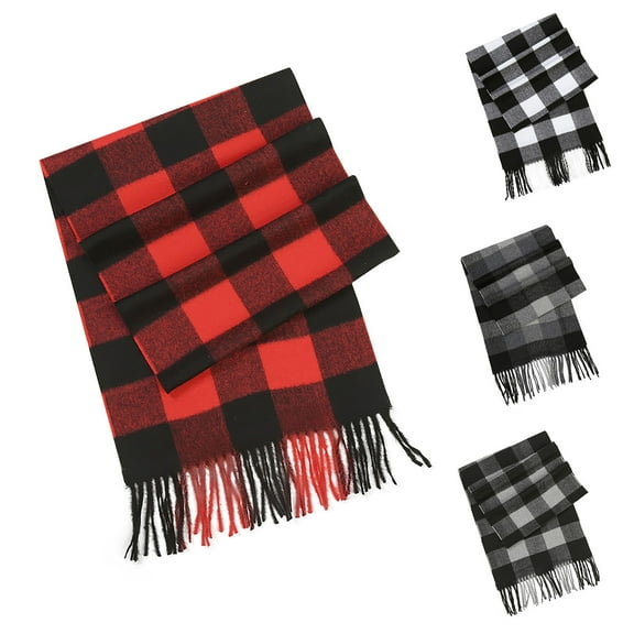 Lovzfmll Classic Plaid Scarf for Men & Women, Casual Soft Warm Winter Shawl with Fringe, Checked Pattern Holiday Gift Scarf