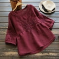 thumbnail image 2 of Women Casual Embroidery O Neck Short Sleeve Blouse Shirt Loose Ruffle Tops, 2 of 2