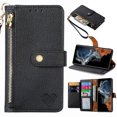 thumbnail image 1 of Wallet Case for Samsung Galaxy A04e Women Men, Durable PU Leather Magnetic Flip Lanyard Strap Wristlet Zipper Card Holder Kickstand Wallet Phone Case Cover Full Body Protection, Black, 1 of 8