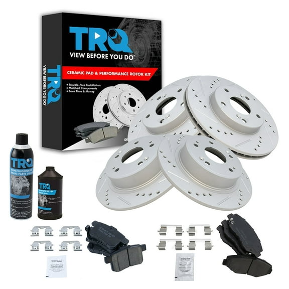 TRQ Performance Brake Rotor & Ceramic Pad Front & Rear Kit w/Chemicals BKA16631