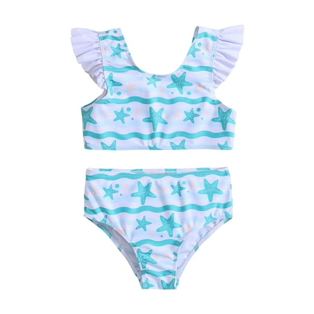 Hiiyo Toddler Girls Swimsuit Ruffle Quick Dry Bikini Swimwear Beach Bathing Suit,2-Piece