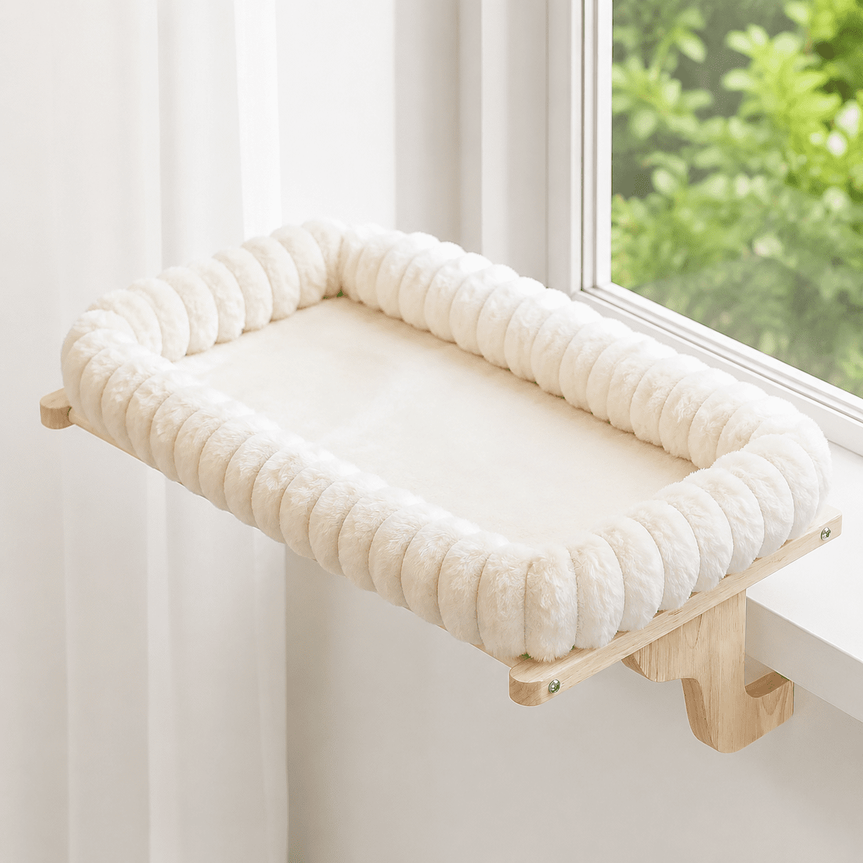 Snugcloud Cat Perch For Windowsill (wood/cream White M)