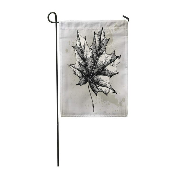 POGLIP Sketch Maple Leaf Line Tree Autumn Black Blur Engraving Flora Garden Flag Decorative Flag House Banner 28x40 inch