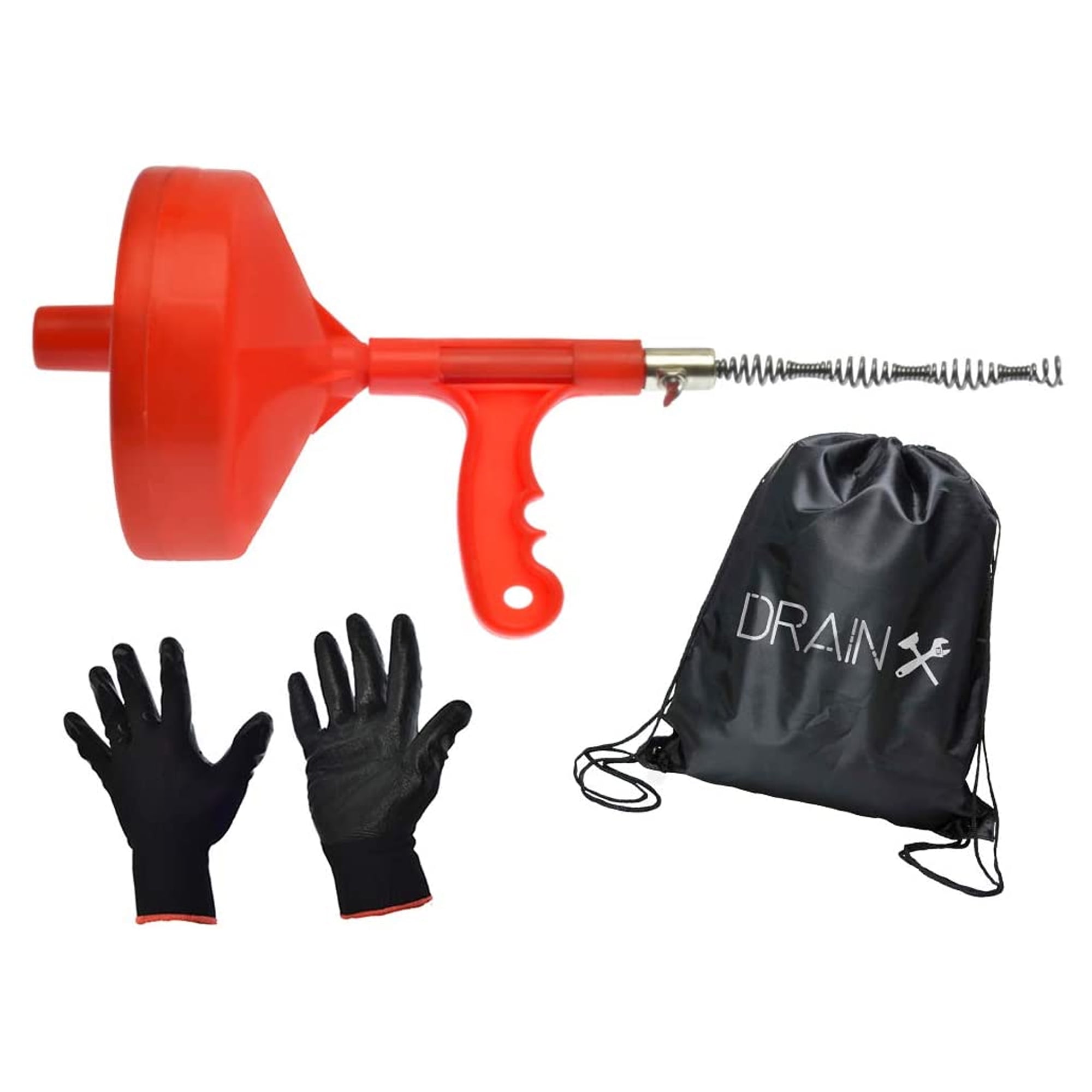 Plumbing Snake Drain Auger 25-ft Cable With Work Gloves and Storage Bag for sale online 