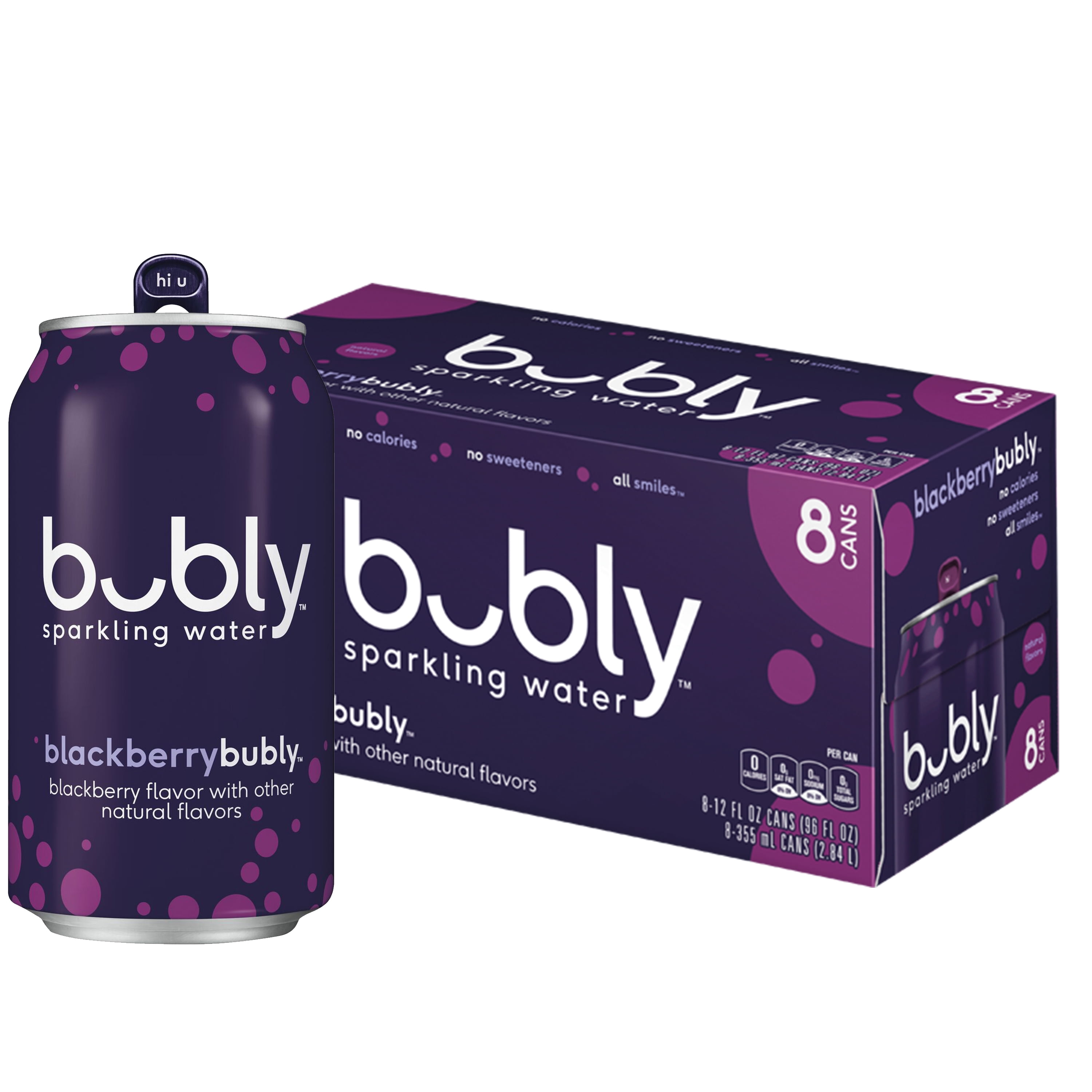 bubly Blackberry Flavored Sparkling Water, 12 oz, 8 Pack Cans