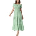 thumbnail image 4 of INSPIRE CHIC Women's Off Shoulder Puff Sleeves Ruffle Midi Smocked Tie Dresses XL Light Green, 4 of 6