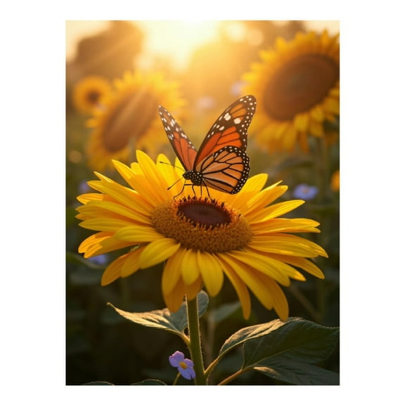 Diamond Art Kit for Adults, Sunflower Butterfly Sunrise Scene Diamond Painting for Adults Beginners, DIY Diamond Art Painting Kits, 5D Diamond Painting Crafts for Home Decor 12x16 Frameless