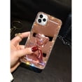 thumbnail image 3 of Mirror Case for iPhone 12/iPhone 12 Pro 6.1 inch Bling Diamond Glitter Case with Bear Ring Holder Kickstand Stand Rhinestone Crystal Cute for Women Girls Make Up Protection Cover Rose Gold, 3 of 13