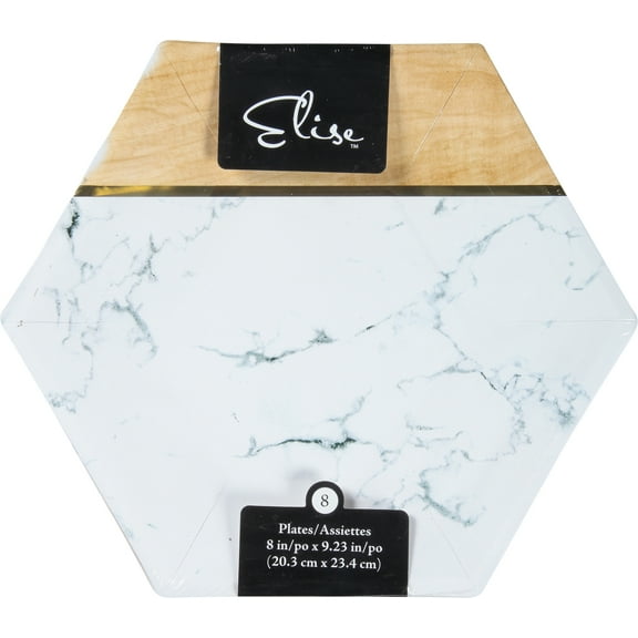 Elise Hexagonal Foil Marble Dessert Plates. (8 counts)