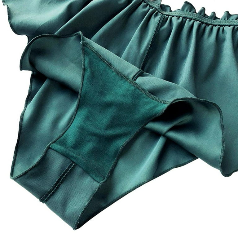 Womens Sexy Panties Silk Satin Panties Flowers Floral Plus Size Lace  Pajamas Underwear Women Shorts M Green 