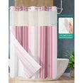 thumbnail image 2 of No Hook Shower Curtain with Snap-in Liner, Pink Ombre Stripe Waterproof Fabric Bathroom Curtains, Farmhouse Simple Striped Bath Curtains & Mesh Top Window 72"x84" Long, 2 of 6
