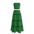 thumbnail image 4 of Xdegoge Linen Two Piece Outfit for Women Maxi Tiered Skirt Set Strapless Bandeau Top Boho Summer Skirts Flowy Flattering Lightweight Beach Vacation Party Holiday Wear, 4 of 7
