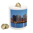 thumbnail image 2 of Chicago Skyline Piggy Bank, Sunset in Big City with Dramatic Sky Skyscrapers Evening by Lake, Ceramic Coin Bank Money Box for Cash Saving, 3.6" X 3.2", Blue Orange Taupe, by Ambesonne, 2 of 4