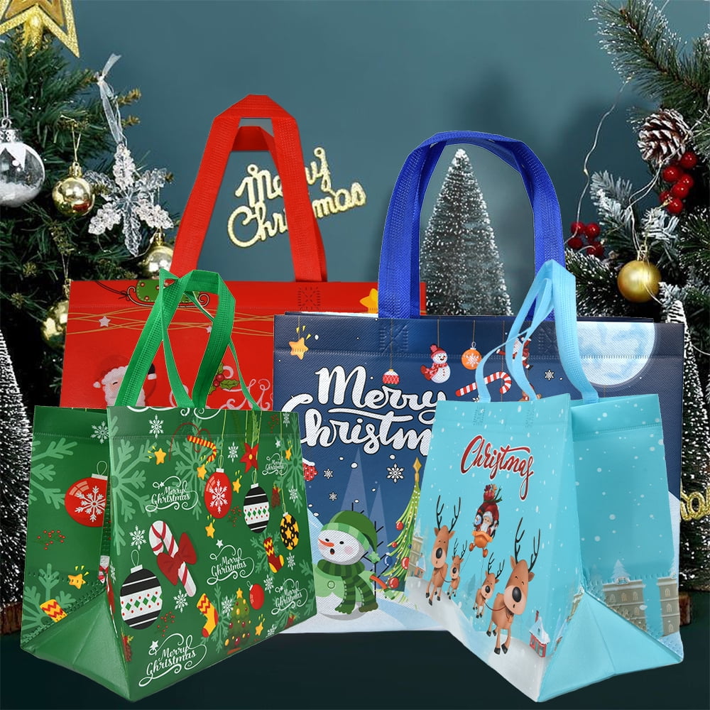 Sweetude 100 Pack Christmas Gift Bags Reusable Tote with Handle X