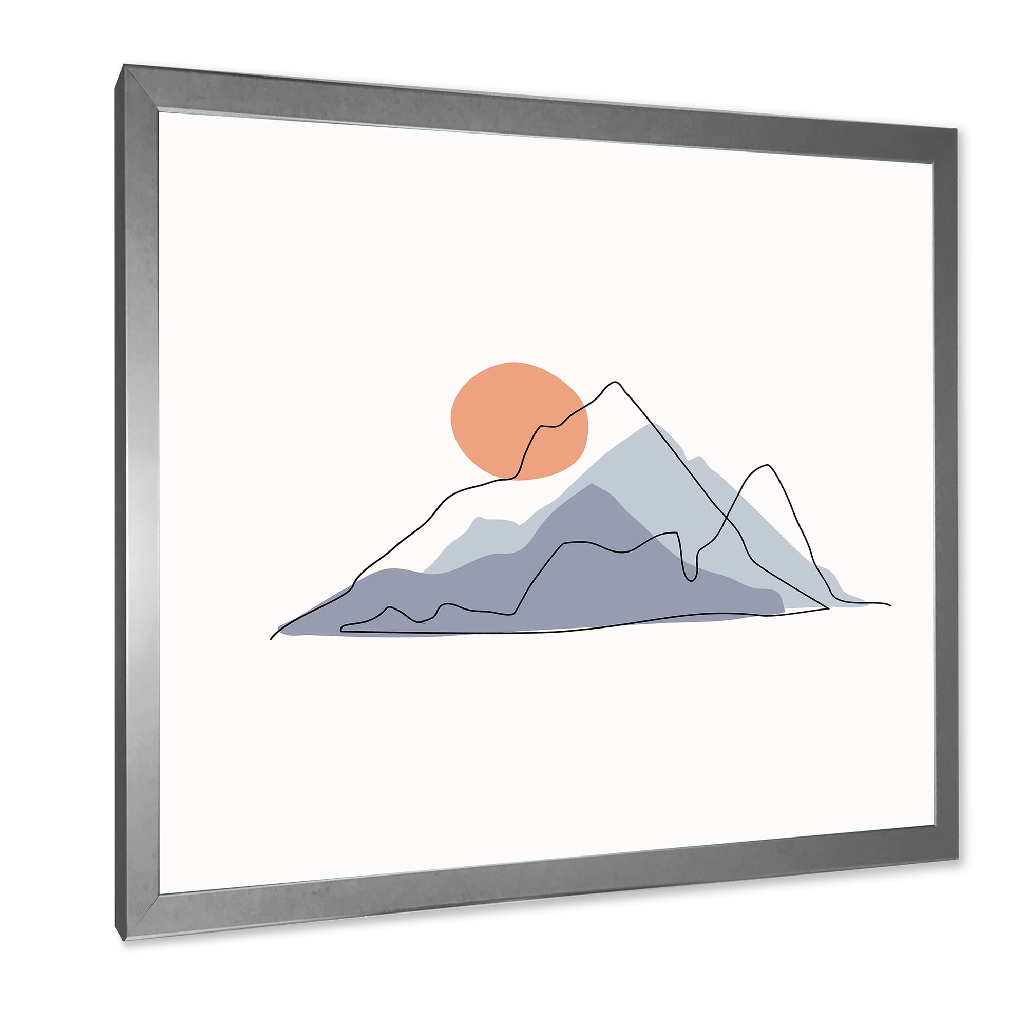 Designart 'Abstract Red Moon With Mountainscape' Modern Framed Art Print