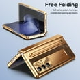thumbnail image 4 of Dteck for Samsung Galaxy Z Fold 5 Phone Case with S Pen Holder & Stylus, Full Body Hinge Protection Leather with Plating PC Cover with Screen Protector, Kickstand for Galaxy Z Fold 5,Gold+Brown, 4 of 8