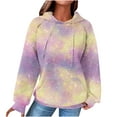 thumbnail image 2 of Zedker Fashion Tie-Dyed Adjustable Hood Cord Casual Hooded Sweatshirts for Women,Comfy Loose Long Sleeve Fall Tops with Kangaroo Pocket,Multicolor,XL, 2 of 5