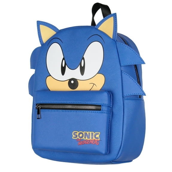 Sonic The Hedgehog Character with 3-D Ears and Quills Mini Faux Leather Backpack For Men and Women