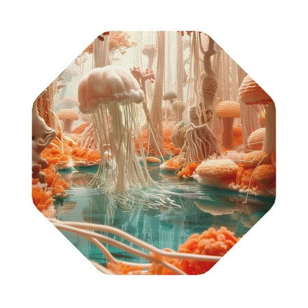

Pofeuu Fantasy Underwater Jellyfish Print Leather Coasters Set of 6 Round Cups Mugs Mat Pad for Home Kitchen Heat Resistant Drink Coasters Octagon