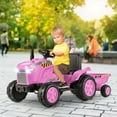 thumbnail image 2 of Gymax 2-in-1 Electric Toy Car 12V Kids Ride On Tractor w/ Trailer Remote Control Lights Pink, 2 of 10