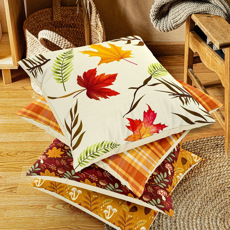Fall Pillow Covers 18x18 Set of 4, Autumn Fall Outdoor Pillows