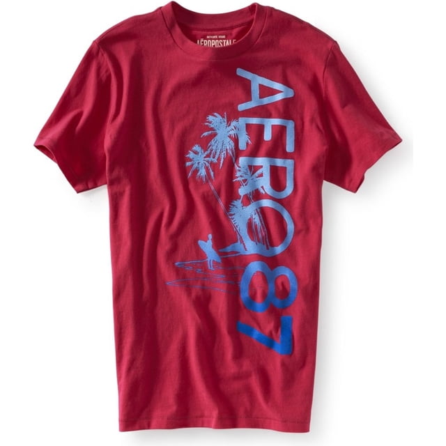 Aeropostale Palm Tree Surfer playera gráfica para hombre, rosa, extragrande