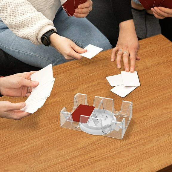 2/6 Deck Rotating Card Deck Tray Enduring Pasteboard Tray Transparent Card Holder Platter for Storage Organizing