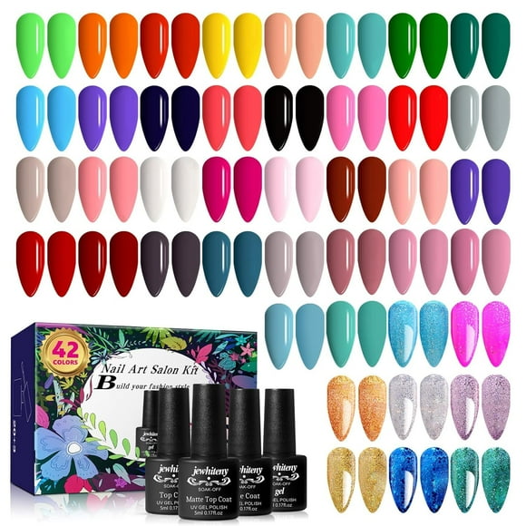 Set de esmaltes de uñas en gel JEWHITENY 42 colores, 5 ml con base y capa superior